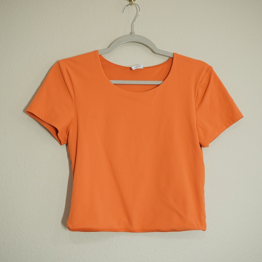 J.o&co Bright Orange Short Sleeve Athletic Crop Top Scoop Neck Size Large